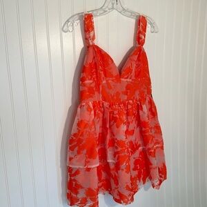 NWT Lizard Thicket Red Floral Layered Hem Mini Dress Size Medium